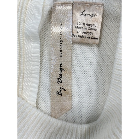 By Design Cream Knit Sweater Women's L Crew Neck Long Sleeve Pullover Top - Picture 5 of 7